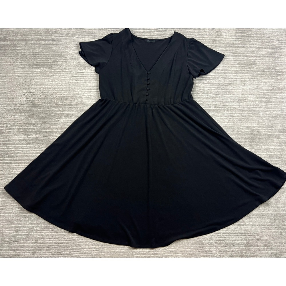Torrid Dress Womens 0 Black Fit and Flare V-Neck Short Sleeve Button Detail Knit